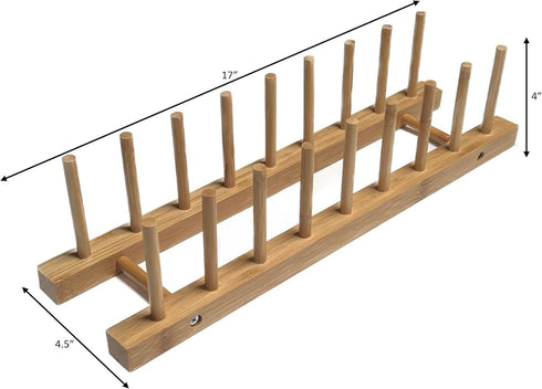 Brown Plate Wood Dish Drying Rack | Kitchen Countertop Plate Drainers | Pot Lid Holder - 17" x 4.5" x 4"...