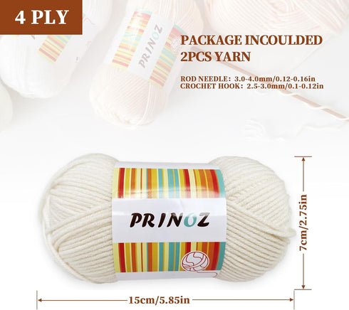 PRINOZ Crochet Yarn - 2PCS 1.76oz 4-Strand 142yds Acrylic Bulk Yarn for Crocheting and Knitting Handmade Products (Red)......