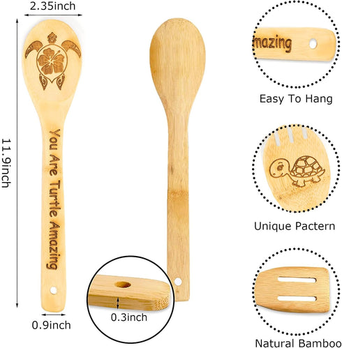 5PCS Turtle Wooden Cooking Spoons Set Turtle Gifts Turtle Kitchen Decor Bamboo Cooking Utensil Spoons Turtle Gifts for Women Kitchen Housewarming ...