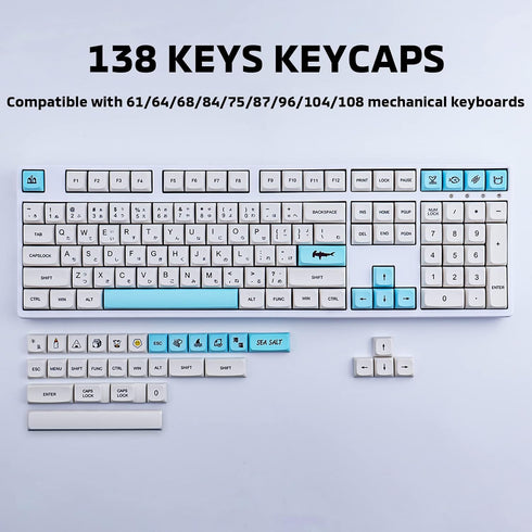 Hyekit PBT Keycaps 138 Keys Sea Salt Milk Keycaps XDA Profile Dye-Sublimation Japanese Keycaps Cute Keycaps for Cherry Gateron MX Switches Mechani...