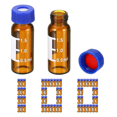 PATIKIL 2ml Autosampler Vial, 100 Pack Pre-Slit Septa HPLC/GC Vials 9-425 Lab Amber Vials Sample Vial Screw Cap Writing Patch PTFE & Silicone for ...