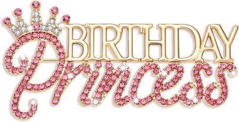 Birthday Brooch Pin for Women Metal Pin Rhinestone Queen Crown Brooch Pins for Women Girls Round Buckle Brooch for Wedding Party Birthday...