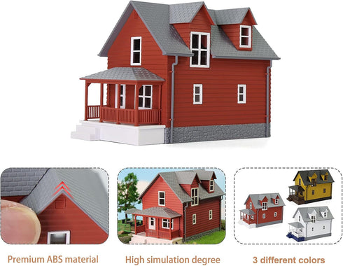 N Scale Model Building 1:160 Residential Modern House Assembled Architectural for Model Train Layout Diorama JZN01 (Red)...