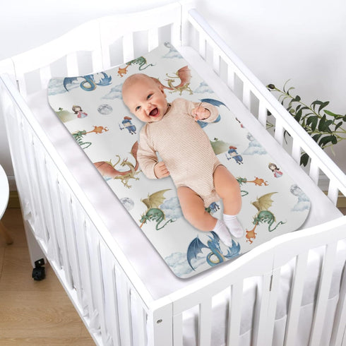 Fairytale Dragons Castle Changing Pad Cover Watercolor Dragon Princess Knight Moon Clouds Baby Nursery Diaper Change Pad Sheets for Boy Girl Soft ...