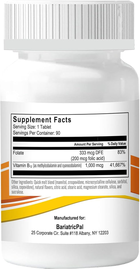 BariatricPal 1,000mcg B12 Sugar-Free Quick Melts (90 Count) - Orange...
