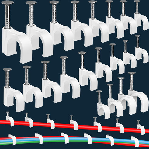 400 Pcs Cable Clips 4/6/8/10mm Nail in Cable Clips with Steel Ethernet Cable Clips Cable Wire Clips Cable Tacks Cable Nails Speaker Wire Clips Coa...