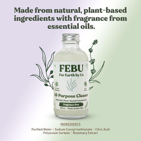 FEBU All Purpose Cleaner, Fragrance Free, 1oz | Powerful Natural Cleaner Concentrate With Essential Oils | Makes 48 Fl Oz of Multipurpose Cleaner ...