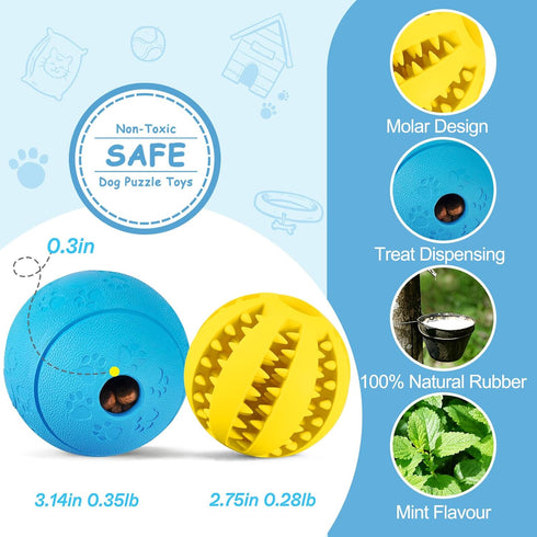 HIPPIH Dog Puzzle Toys 2 Pack, Interactive Dog Toys for Large Dogs & Small Dogs, Puppy Toys for Treat Dispensing, Durable Dog Balls for Teeth Clea...