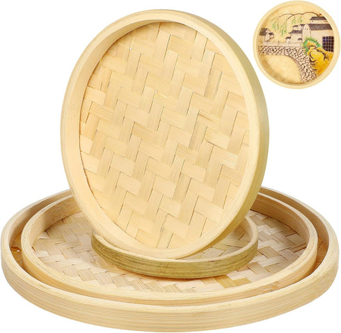Luxshiny 4pcs Bamboo Weaving Basket Bamboo Woven Tray Mini Woven Bread Display Traybamboo Woven Storage Plate Drying Bamboo Basket for Drawing Cra...