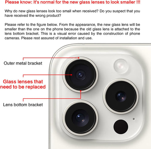 ASDAWN Back Rear Camera Lens Glass Replacement for iPhone 15 Pro 6.1 Inches with Pre-Installed Adhesive, ASDAWN Back Camera Lens Glass kit with In...