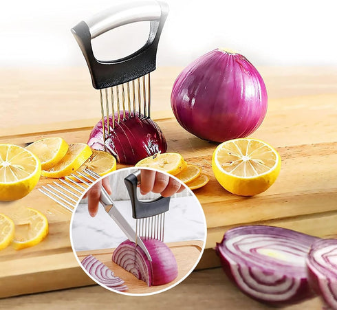 Onion Holder for Slicing, Lemon Slicer Onion Cutter for Slicing, Vegetable Cutter for Potato and Tomato, Avocados, Eggs, Food Slicer Assistant Too...
