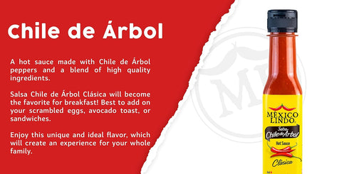 Mexico Lindo Chile de Arbol Hot Sauce Ingredients | 12,190 Scoville Level | Classic Flavor | 5 Fl Oz Bottle (Pack of 1)...