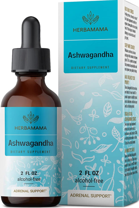 HERBAMAMA Ashwagandha Liquid Drops - Organic Ashwagandha Root Tincture - Ashwagandha Extract Supplements for Men & Women - Vegan Liquid Complex 2 ...