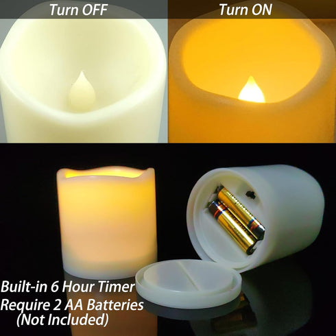 2 Pack 3’’ Outdoor Battery Operated Flameless Candles with Timer Flickering Pillar Waterproof Candle Plastic Electric LED Lights for Wedding Party...