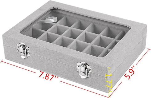 Jewelry Box 24 Grid Velvet Earrings Holder Tray Detachable Earring Case Jewelry Showcase for Drawers Glass Clear Lid Organizer Jewelry Display Sto...