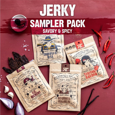 Righteous Felon Beef Jerky | All-Natural - Locally Sourced & Dried Beef Jerky - Low-Sugar Healthy Snacks (Sampler Pack)...