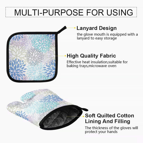 Dahlia Flower Oven Mitts and Pot Holders Sets Heat Resistant Non Slip Daisy Sunflower Oven Gloves Hot Pads Insulated Washable for Cooking Baking B...