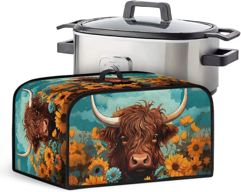 Highland Cow Slow Cooker Bags Cattle Wildlife Slow Cooker Dust Cover Woodland Cow Air Fryer Cover Dust Cover Top Handle and Mesh Pockets...