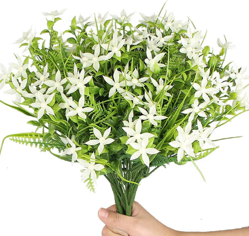 6Pcs Artificial UV Resistant Flowers Outdoor Fake Plants Flowers Star Jasmine White Greenery Plastic Flowers Farmhouse Plants Shrubs for Hanging P...