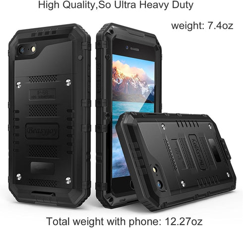 Beasyjoy for iPhone SE 2022/2020/ 8/7 Metal Case, Waterproof Heavy Duty Case with Screen Protector, Full Body Protection Military Grade Shockproof...