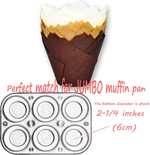(JUMBO EXTRA LARGE size) Natural+Brown+White Tulip Baking Cups 2-1/4"(Base diameter) x 3-3/4"(Wall height) Greaseproof paper baking cupcake Muffin...