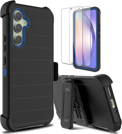 for Samsung Galaxy A54 5G Phone Case with 2 Pack Tempered Glass Screen Protector, Belt Clip Holster Rugged Heavy Duty Military Shockproof Protecti...