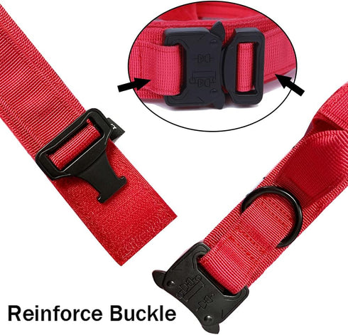 Tactical Dog Collar Military Dog Collar Adjustable Nylon Dog Collar Heavy Duty Metal Buckle with Handle for Dog Training (Red,S)...