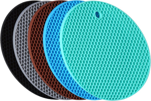 5 Pack Silicone Pot Holder Trivet Mats, Heatproof Trivets for Hot Dishes, Nonslip Insulation Honeycomb Rubber Hot Pads for Countertop, Extra Thick...