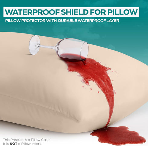Utopia Bedding Waterproof Pillow Protectors Zippered Queen Size (2 Pack, Beige), Zippered Pillowcases, Bed Bug Proof Pillow Encasement Covers 20 x...