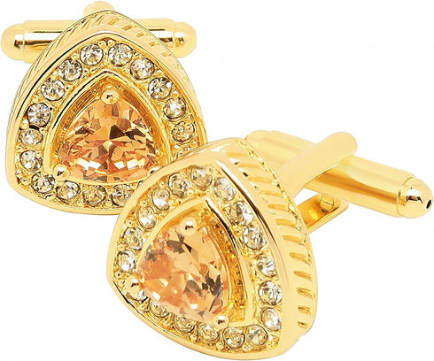 14K Gold Plated Triangle Gem Stone Cufflinks for Men Wedding Dress Men Crystal Cufflink for Shirt Party Birthday Anniversary Dress...