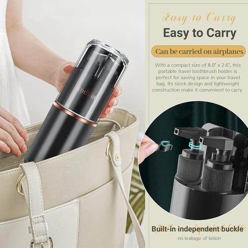 5 in 1 Travel Toothbrush Case with Cup Comb Mirror Shampoo Dispenser, Portable Toothpaste Toothbrush Holder Travel, Multifunctional Toothbrush Con...