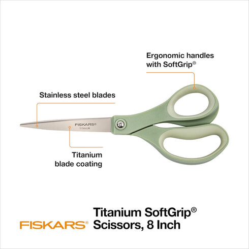 Fiskars SoftGrip Titanium Scissors - Contoured Performance All Purpose - 8" Titanium - Straight Paper Scissors for Office, and Arts and Crafts - 3...