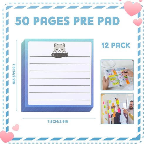 12 Pack Cat Sticky Notes Small to Do List Notepad Funny Cute Note Pads Kitty Sticky Notes Cat Theme Self Stick Note Pads Memo Pads for Office Scho...