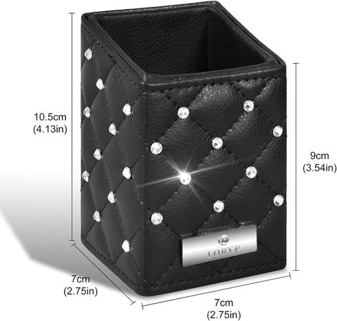 LORYP Makeup Brush Holder Crystal Brushes Cup Black PU Make up Brush Case Bag Storage for Women (Black)...