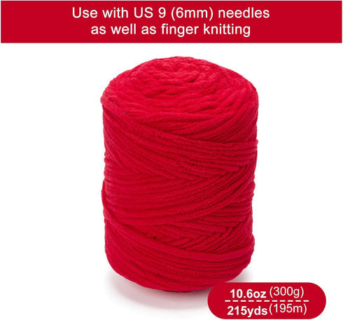 Chunky Chenille Yarn for Knitting/Crochet Baby Blanket Fancy Yarn for Amigurumi #6 Super Bulky Extra Thick Soft Fluffy Big Yarn Hat Scarf Christma...