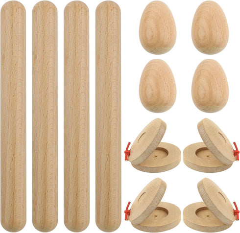 12PCS Wood Hand Percussion Shakers Musical Instruments for Kids Toddler Natural Wooden Percussion Toy Set for Gift, 4PCS Egg Shakers,4PCS Musical ...