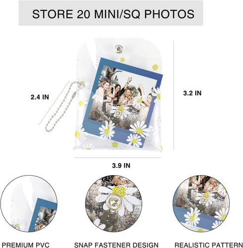 CAIYOULE Mini Photo Case Pouch for Fujifilm Instax Mini 99/12/11/9/8/7/7+/EVO/SQ Instant Camera Films Vogue Clear Picture Holder Bag (Star & Daisy...