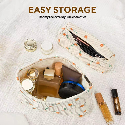 Makeup Bag, Cosmetic Bags for Women, Large Capacity Make up Bag and Brush Storage Bag,Corduroy Makeup bag Set,Aesthetic Women Handbags Purses, Tra...