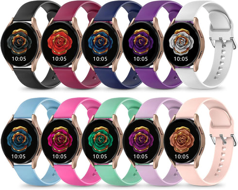 HSWAI 10 Pack Compatible with Samsung Galaxy Active 2 Watch Bands, Galaxy Watch 7/6/5/4/FE Band 40mm 44mm, Galaxy Watch 5 Pro 45mm, 20mm Soft Sili...