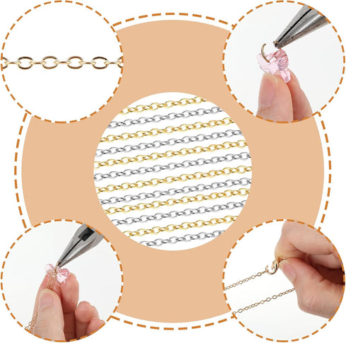 Qianyu 12 Pieces Necklace Chains for Jewelry Making with Lobster Clasp Gold and Silver Plated DIY Jewelry Charms Round Link Snake Necklace Chains ...