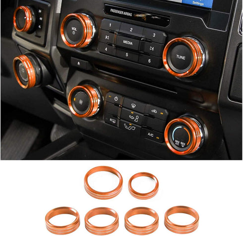 for F150 Air Conditioner Switch & Trailer & 4WD & VOL Knob Button Trim for Ford F150 XLT 2016 2017 2018 2019, Orange Aluminum, 6pcs (Not for 2021 ...