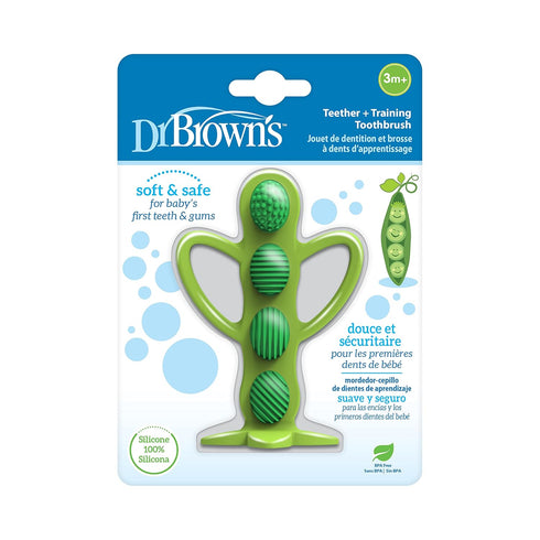 Dr. Brown's Peapod Teether and Training Toothbrush, Soft and Safe for Baby Gums and First Teeth, BPA Free, 100% Silicone, 3m+...