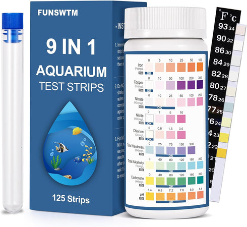 Aquarium Water Test Kit for Freshwater: 125ct 9 in 1 Aquarium Test Strips for Fish Tank Monitor pH Chlorine Hardness Nitrate, Nitrite,ect...