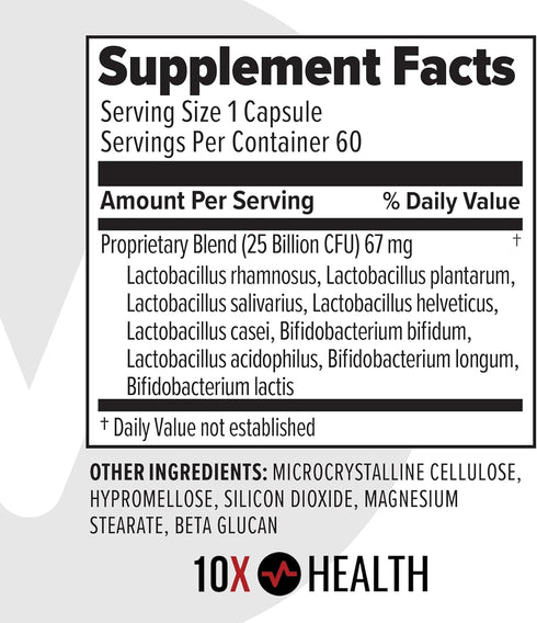 10X Health Probiotics - Immune Support Supplement & Probiotics for Digestive Health w/Lactobacillus Acidophilus, Rhamnosus & Bifidobacterium Longu...