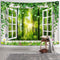 Forest Nature Landscape Tapestry, Summer Lush Plant Tree Window Wall Art Tapestries, Flower Sunflower Vine Tapestry Wall Hanging for Bedroom Livin...