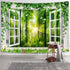 Forest Nature Landscape Tapestry, Summer Lush Plant Tree Window Wall Art Tapestries, Flower Sunflower Vine Tapestry Wall Hanging for Bedroom Livin...