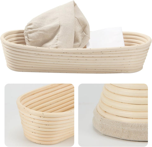 ANPHSIN 13" Banneton Bread Proofing Basket - Sourdough Basket Loaf Brotform, Oval Dough Rising Bowl with Liner for Homemade Bread Making Baking Su...
