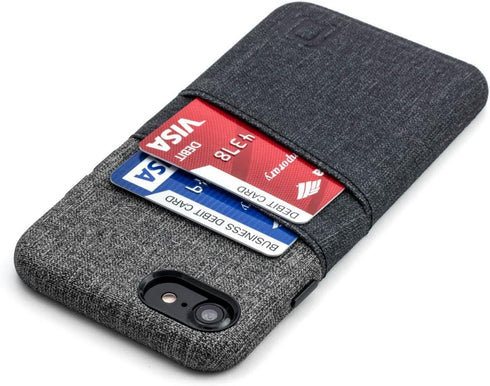 Dockem Wallet Card Case for iPhone SE 3 (2022), SE 2 (2020) & iPhone 8/7: Canvas Style Synthetic Leather with 2 Card Holder Slots (Luxe, Black & G...