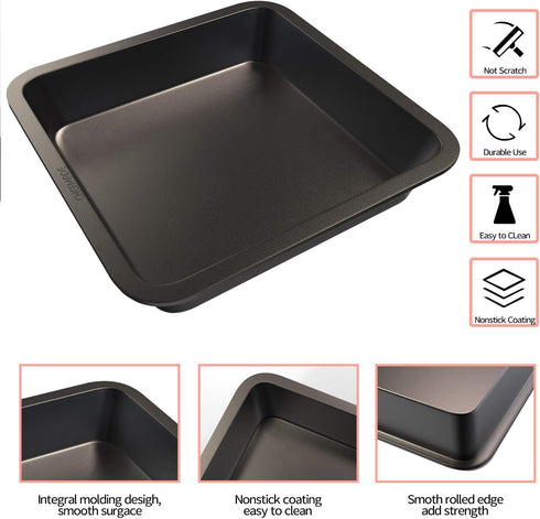 CHEFMADE Square Cake Pan, 8-Inch Bakeware Non-Stick Carbon Steel Pan Deep Dish Oven Baking Mold Baking Tray Ovenware for Cakes, Bread, Pizza, Cook...