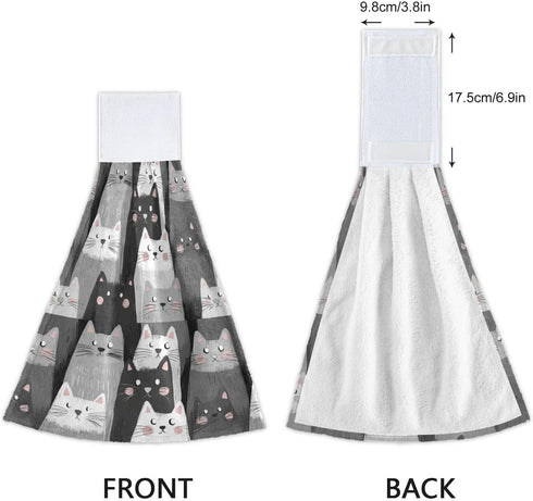 Boccsty Cats Kitten Pattern Hanging Kitchen Towels 2 Pieces Funny Gray Kitty Animal Dish Cloth Tie Towels Hand Towel Tea Bar Towels for Bathroom F...